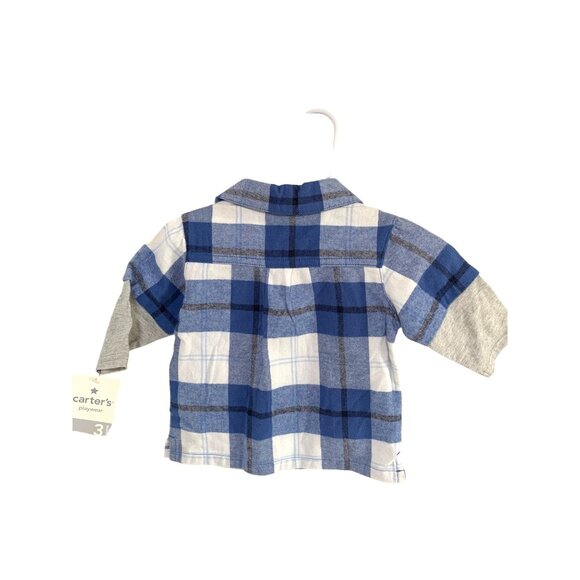 New Carters Boys Infant Baby Size 3 months Long Sleeve Flannel Plaid Button Up S - Picture 3 of 3